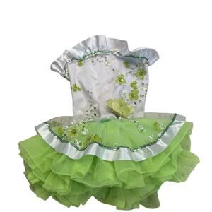 Curtain Call Green and White Floral Dance Costume Tutu Dress Size CSM
